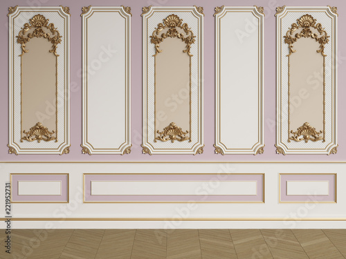 Classic interior wall with mouldings