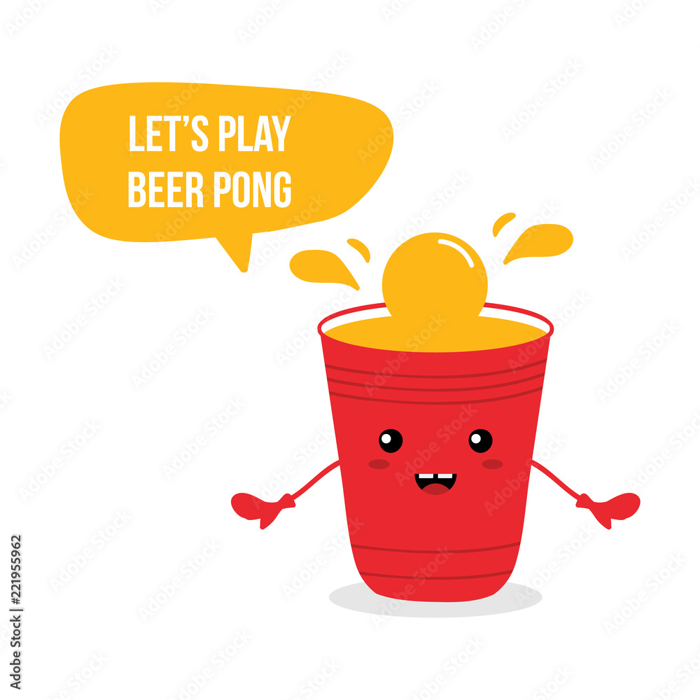 Cute cartoon vector beer cup character, smiling, asking to play beer pong game.
Cute cartoon vector beer cup character, smiling, asking to play beer pong game.