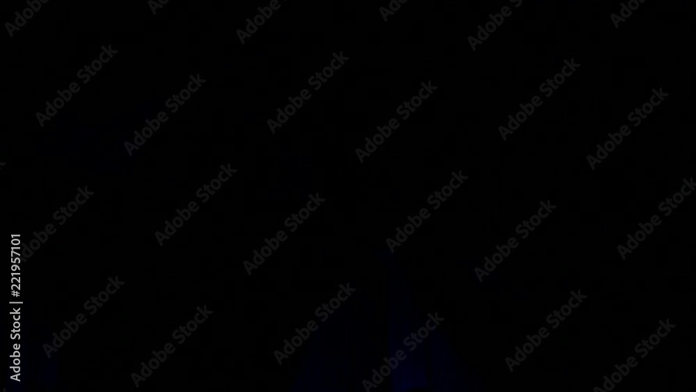 Dancing girl fan silhouettes on concert flashing light cheerful hands in air