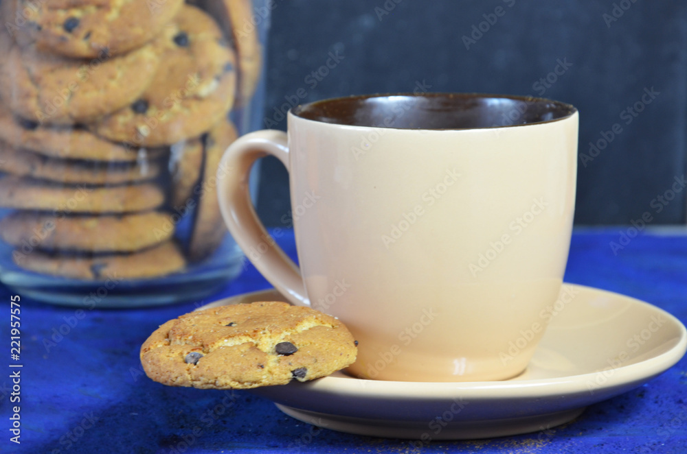 coffee cookies and spices on dark blue background. stylish winter or autumn flat lay. space for text. cozy mood autumn. seasonal holidays concept. blogger. coffee cookies and spices on dark blue background. stylish winter or autumn flat lay. space for text. cozy mood autumn. seasonal holidays concept. blogger.