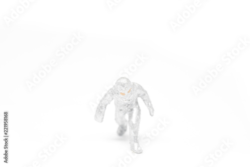 Miniature people firemen construction concept on white background with a space for text