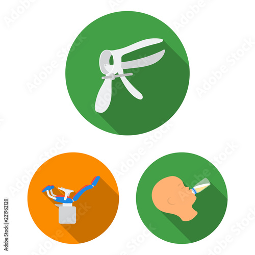 Woman and pregnancy flat icons in set collection for design. Gynecology and equipment vector symbol stock web illustration.