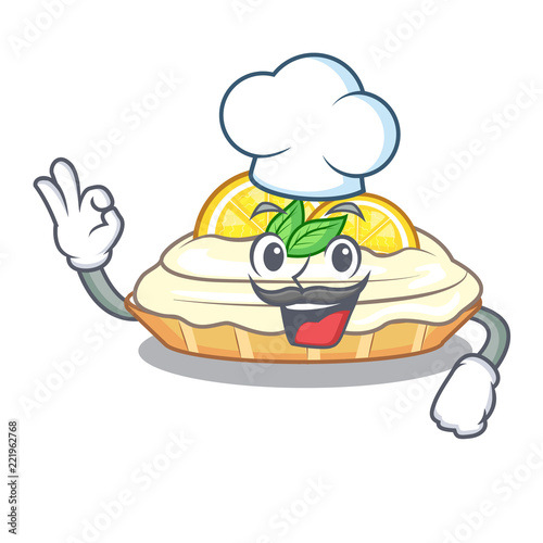 Chef cartoon lemon cake with lemon slice