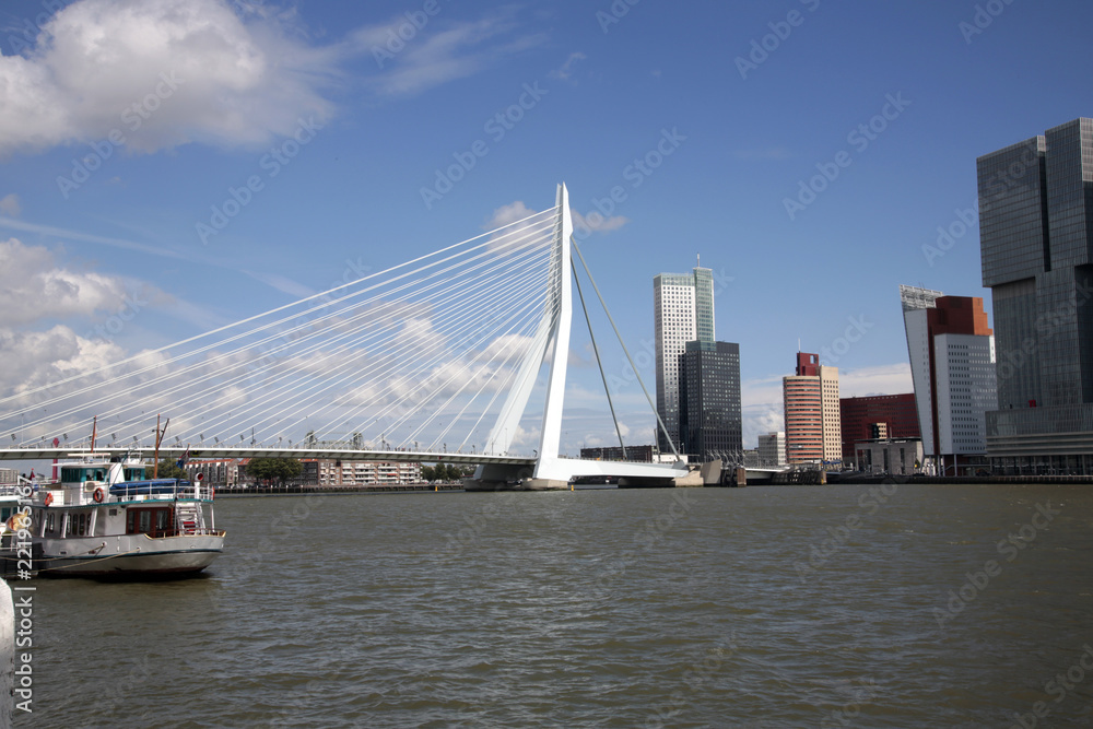 Erasmusbrücke  mit Skyline, Rotterdam, Rhein-Maas-Delta, Holland, Niederlande, Europa