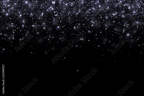 Black falling glitter on black background. Vector