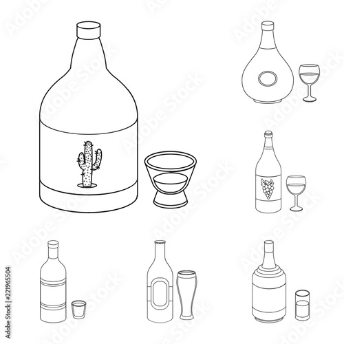 Types of alcohol outline icons in set collection for design. Alcohol in bottles vector symbol stock web illustration.
