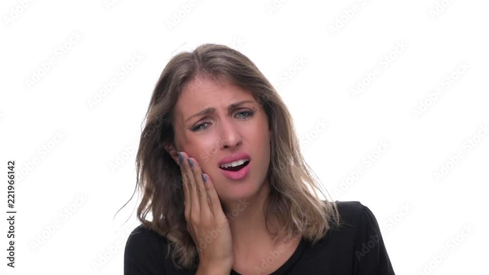 Toothache concept. Young pretty woman having tooth pain isolated on white background Toothache concept. Young pretty woman having tooth pain isolated on white background