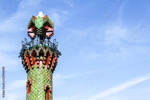 Tablou pe pânză Detail view of the main tower of El Capricho, the Caprice of Gaudi in Comillas