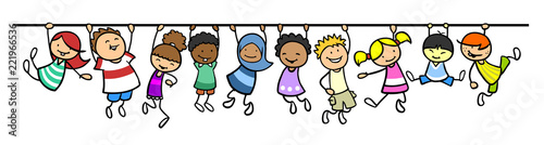 Kinder hängen an Linie als Trennlinie Dekoration photo