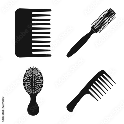 Vector illustration of brush and hair symbol. Set of brush and hairbrush stock vector illustration.