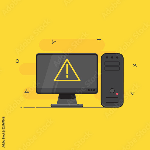Displaying a warning. Trendy flat vector on yellow background.