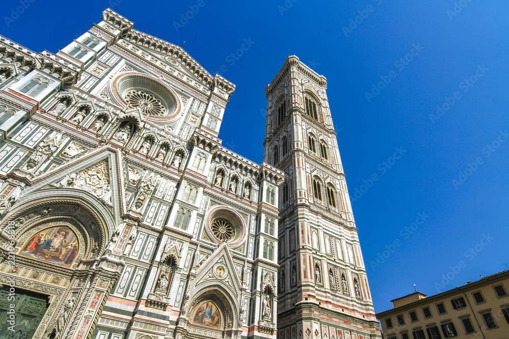 View on the Cathedral of Santa Maria in Florence, Italy on a sunny day.