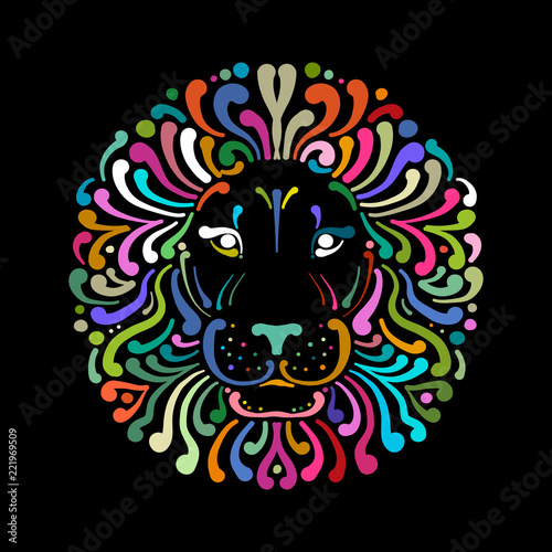 Fototapeta Naklejka Na Ścianę i Meble -  Lion face logo colorful, sketch for your design