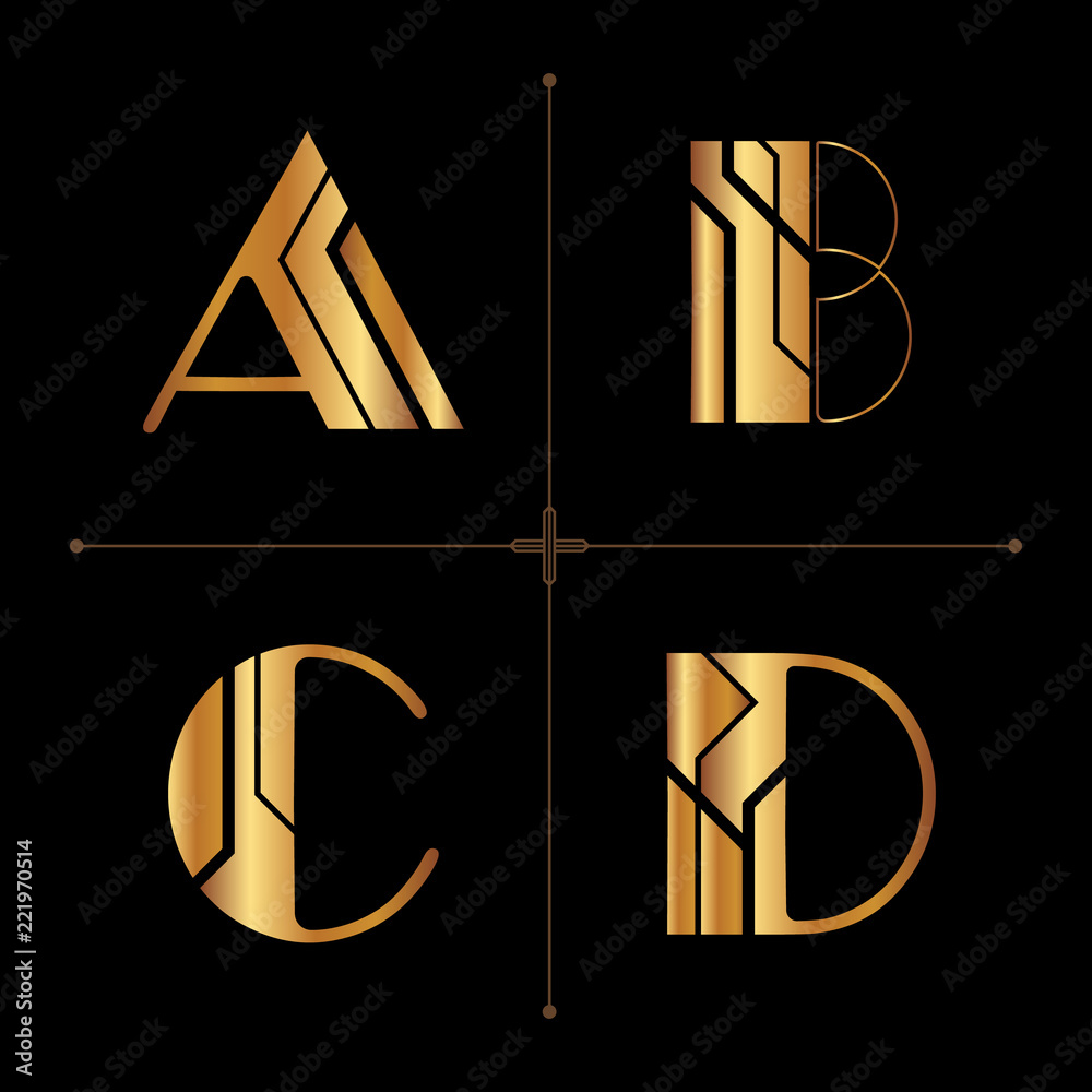 art deco alphabet design letters vintage vector (a, b, c, d) Stock