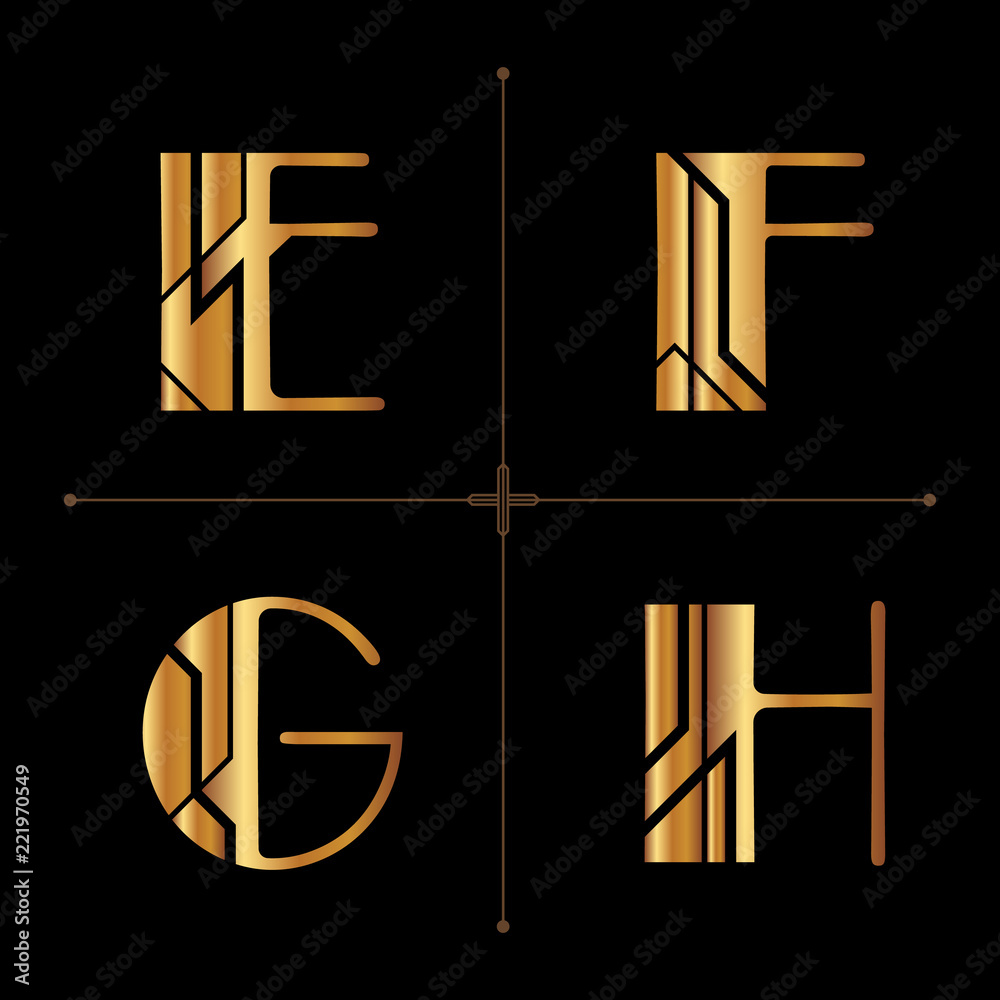 Vecteur Stock art deco alphabet design letters vintage vector (e, f, g, h)  | Adobe Stock