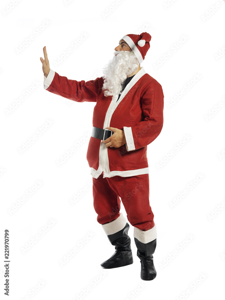 santa claus isolated on white doing the stop sign with one hand santa claus isolated on white doing the stop sign with one hand