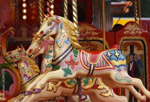 Carousel horses at an authentic Victorian steam fair 