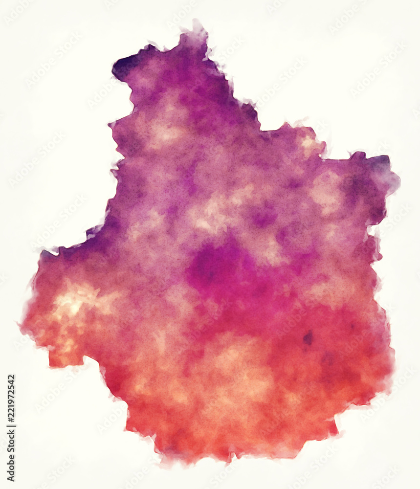 Centre region France watercolor map in front of a white background Centre region France watercolor map in front of a white background