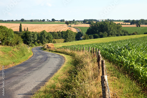 Route de campagne, en France, paysage bucolique