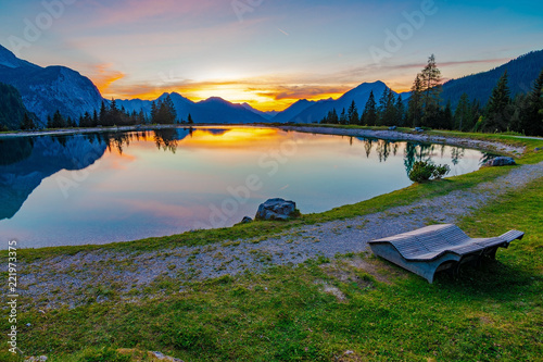 Εκτύπωση καμβά A beautiful sunset at the Ehrwalder Almsee in Austria, September 2018