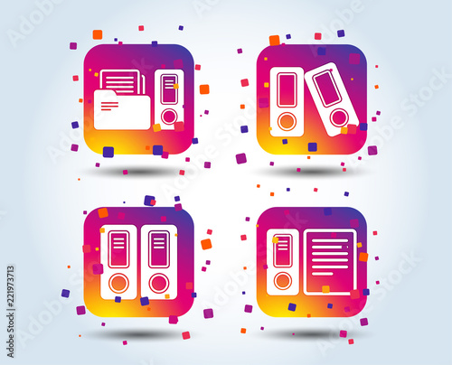 Accounting icons. Document storage in folders sign symbols. Colour gradient square buttons. Flat design concept. Vector