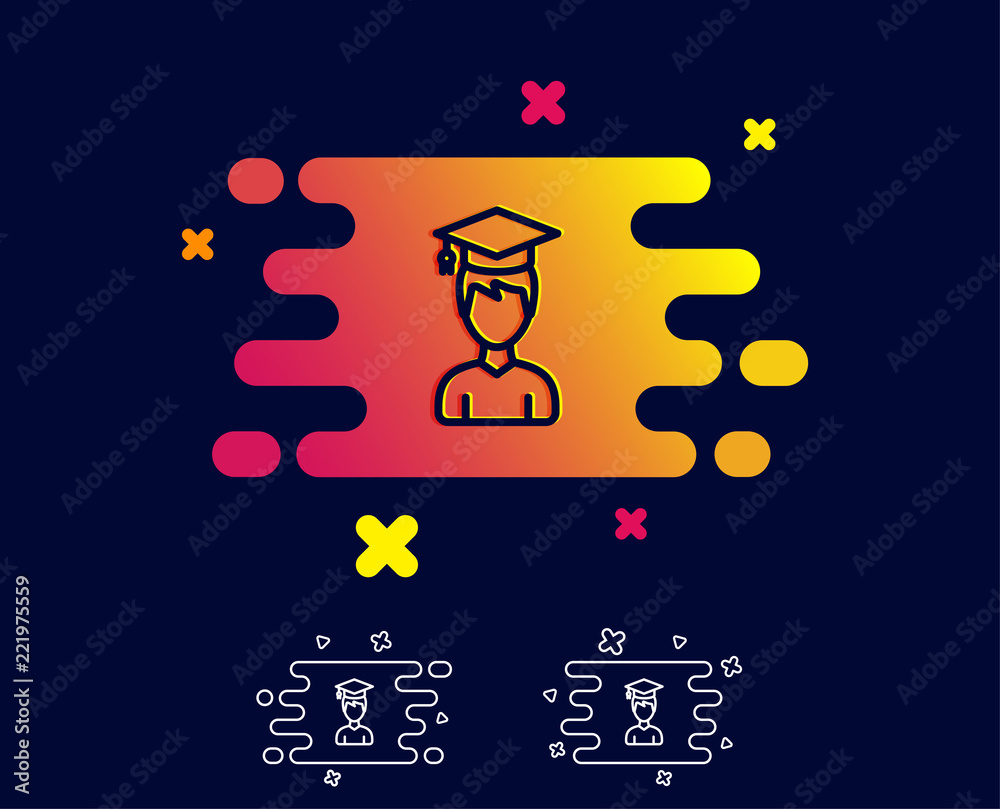 Man in Graduation cap line icon. Education sign. Student hat symbol. Gradient banner with line icon. Abstract shape. Vector Man in Graduation cap line icon. Education sign. Student hat symbol. Gradient banner with line icon. Abstract shape. Vector