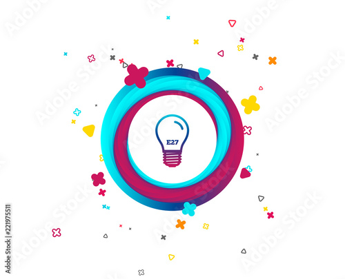 Light bulb icon. Lamp E27 screw socket symbol. Led light sign. Colorful button with icon. Geometric elements. Vector