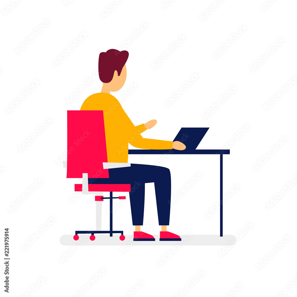 Office, teamwork, business, people working at the computer. Analysis, strategy, programmer. Flat design vector illustration