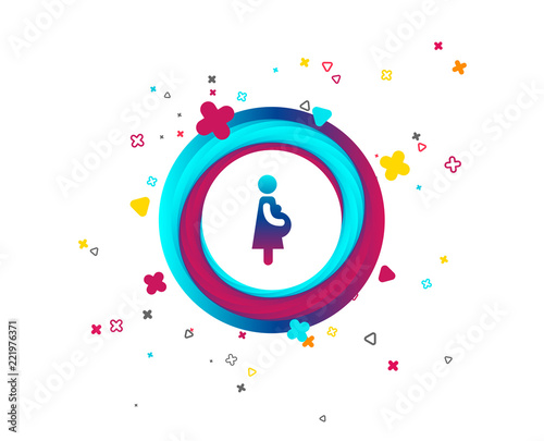 Pregnant sign icon. Women Pregnancy symbol. Colorful button with pregnant woman icon. Geometric elements. Vector