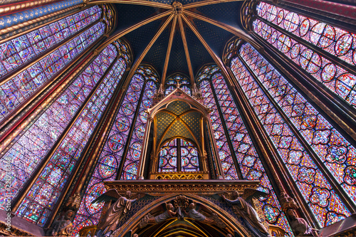 Beautiful interior of the Sainte-Chapelle (Holy Chapel), a royal medieval Gothic chapel in Paris, France