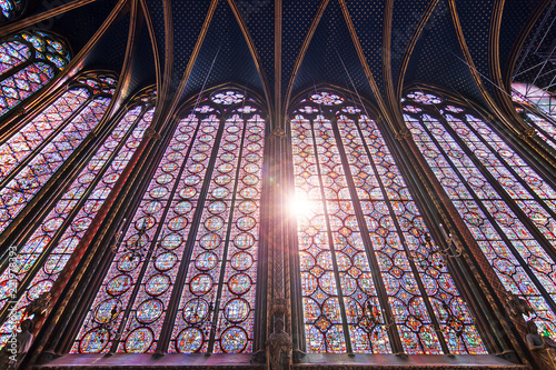 Beautiful interior of the Sainte-Chapelle (Holy Chapel), a royal medieval Gothic chapel in Paris, France