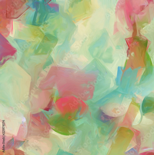 Studio arts background. Wall art print poster for sell. Template for graphic or web design decor. Modern technique of painting in oil. Chaotic soft strokes of paint brush. Sweet and romantic style. 