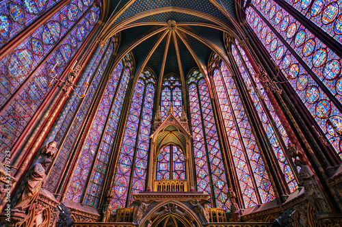 Beautiful interior of the Sainte-Chapelle (Holy Chapel), a royal medieval Gothic chapel in Paris, France, on April 10, 2014