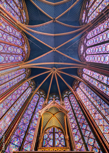 Beautiful interior of the Sainte-Chapelle (Holy Chapel), a royal medieval Gothic chapel in Paris, France, on April 10, 2014