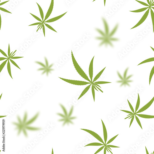 Green Cannabis Leaves Seamless Background. Marijuana Pattern. Medical Hemp Growth
