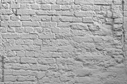 White Brick Wall Background. Whitewash Brick Texture. White Brickwork Art Wallpaper. Old Lime Washed Wall Structure