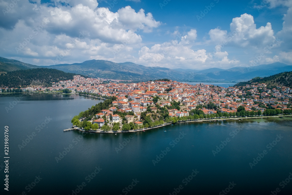 Aerial view the city of Kastoria in northern Greek.