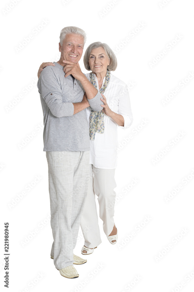 Portrait of senior couple hugging isolated on white background Portrait of senior couple hugging isolated on white background
