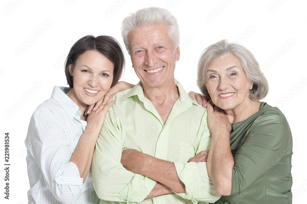 Portrait of happy senior parents with daughter, isolated Portrait of happy senior parents with daughter, isolated