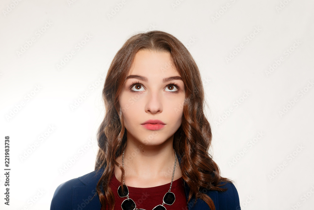 emotions, people, beauty and lifestyle concept Eyes looking up