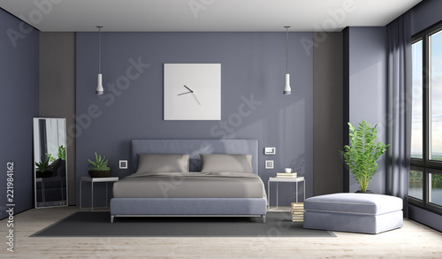 Gray and purple master bedroom