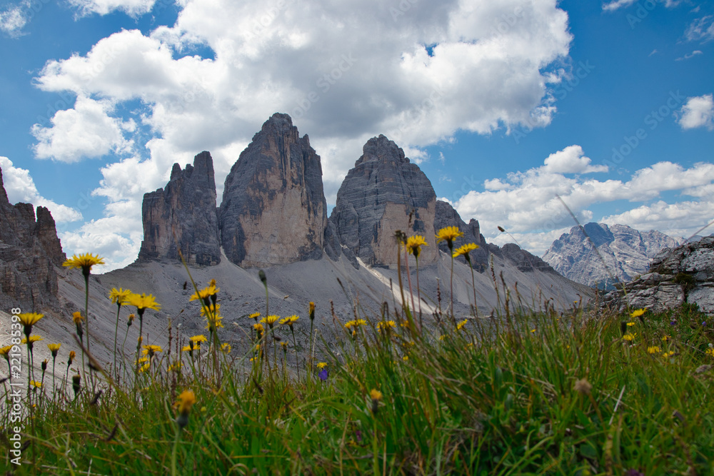 Drei Zinnen - Berge, Wiese und Wolken