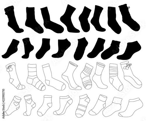 isolated, set of socks, silhouette