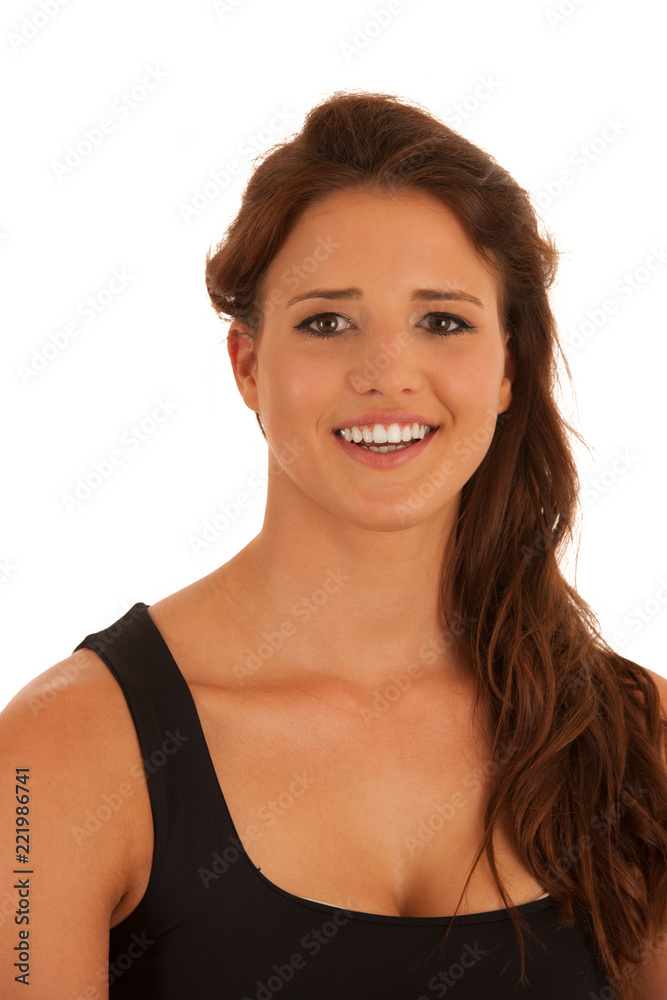 Portraot pf a beautiful young happy woman in summer dress isolated over white background Portraot pf a beautiful young happy woman in summer dress isolated over white background