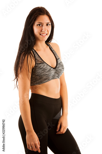 Active young woman - portrait of a sporty young girl isolated over white background