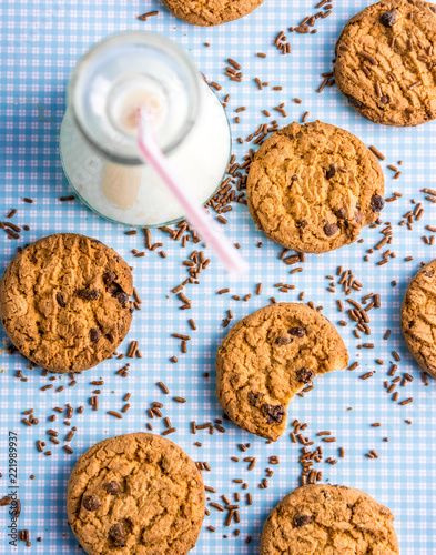 chocolate chip cookies and milk