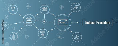 Law and Legal Icon Set with Judge, Jury, and Judicial icons