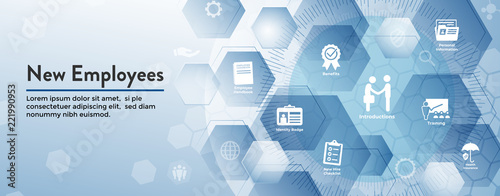 New Employee Hiring Process icon set  with handbook, checklist, etc