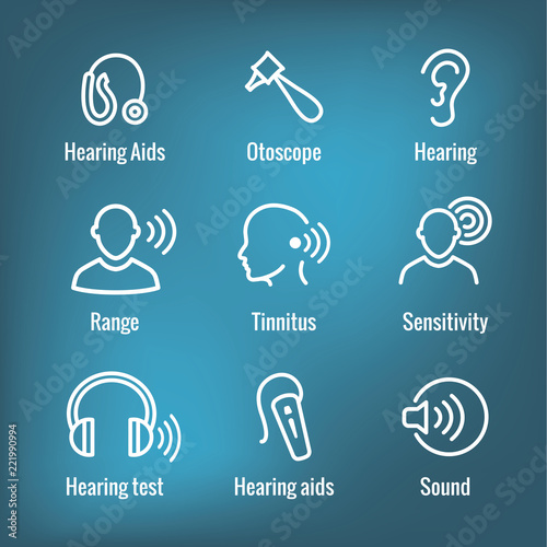 Hearing Aid or loss with Sound Wave Images Set