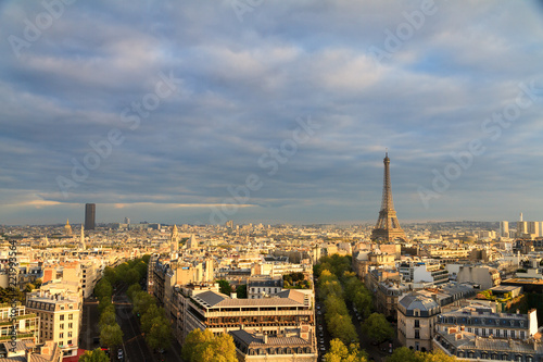 Beautiful skyline view of the Eiffel tower seen from the Arc de Triomphe in Paris, France   © dennisvdwater